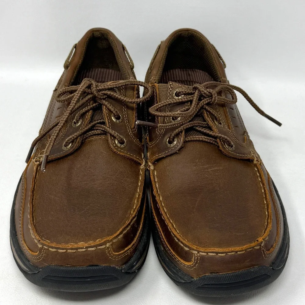 Skechers Gembel Relaxed Fit 64114 Mens Brown Leather Boat Deck Shoe 8.5 Preppy